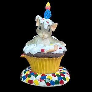 Charming Tails Fitz Floyd Happy Birthday Surprise Mouse Cupcake SIGNED